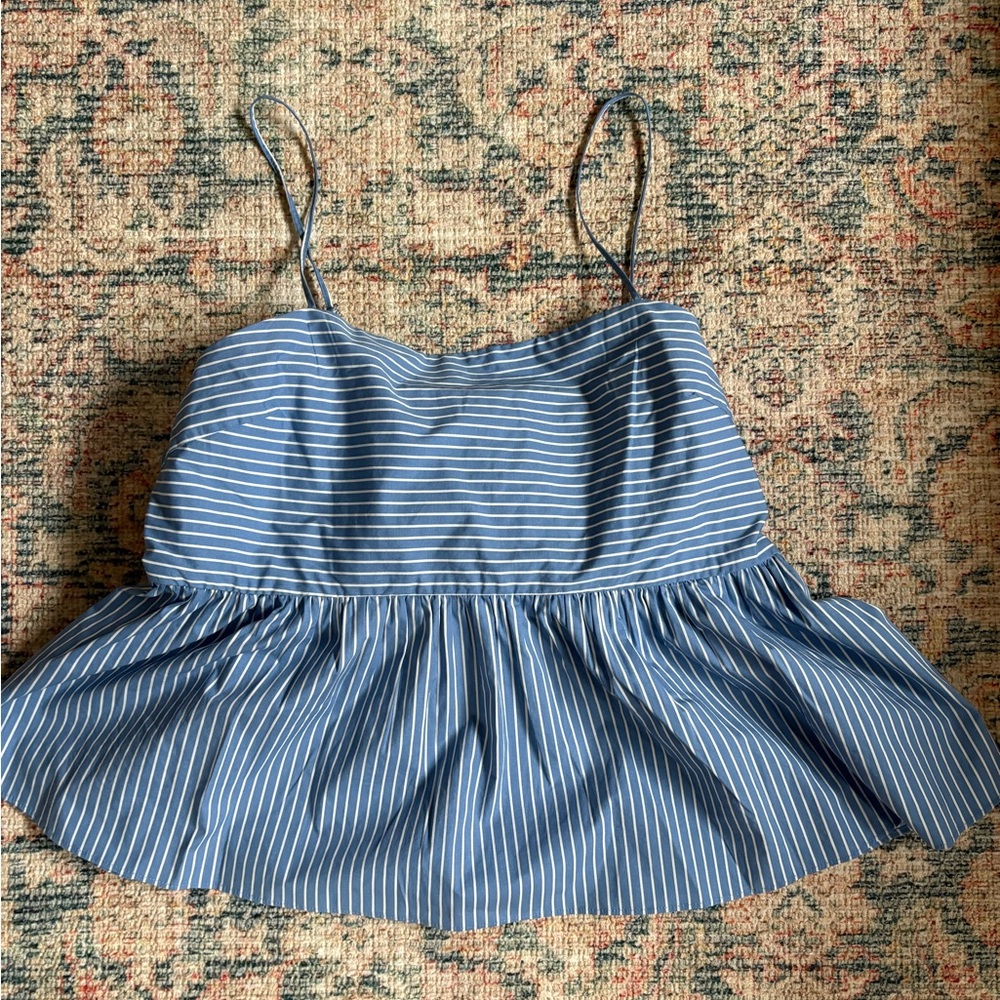 Express blue and white Striped peplum Top